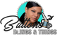 Logo with a woman's face, scissors, and thread spool with 'Buttons Blings & Things' text.